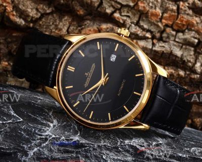 Perfect Replica Jaeger LeCoultre All Gold Bezel Black Face 41mm Watch